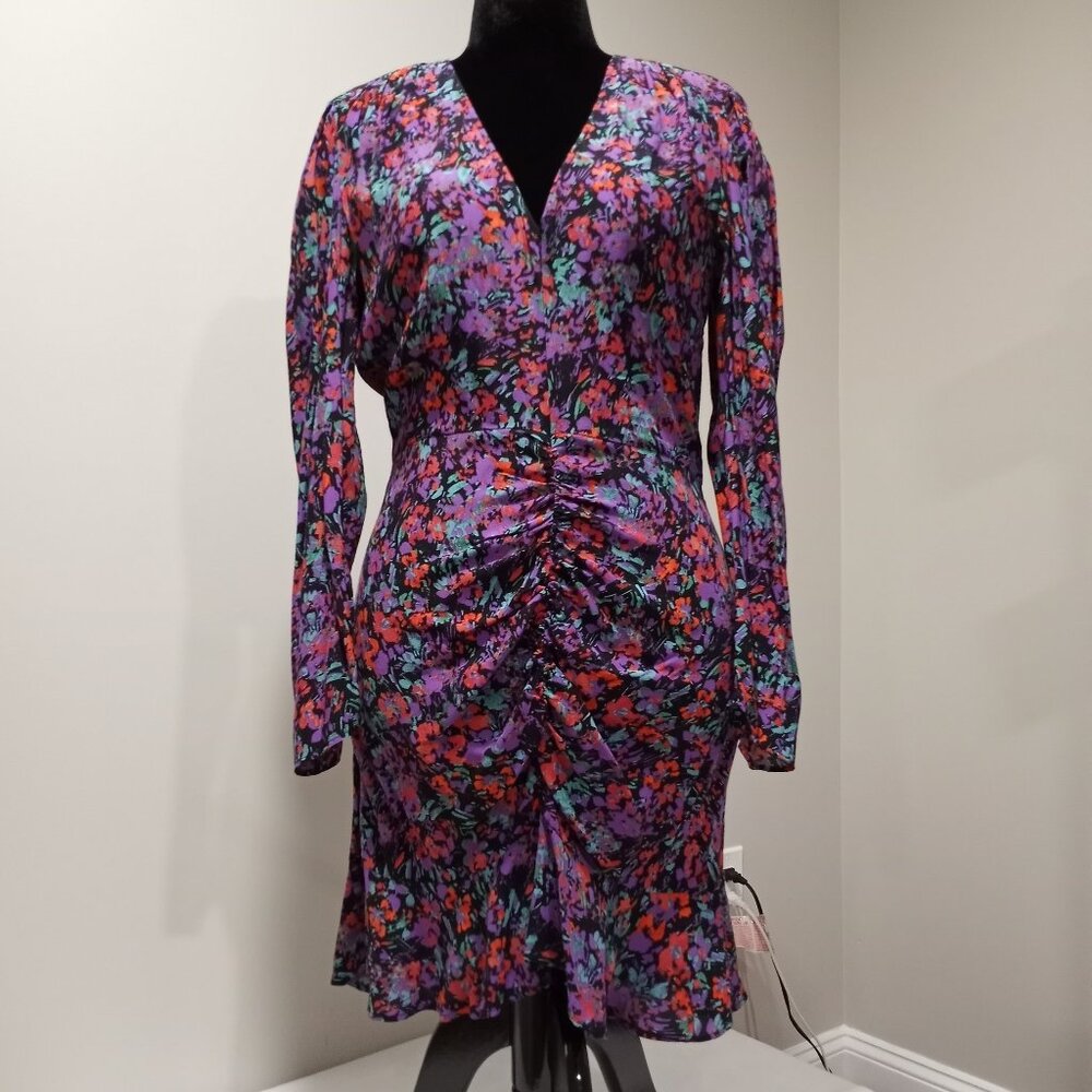 ZARA NEW PURPLE BLUE MULTI SUMMER MINI DRESS WITH RUCHED FEATURES WOMEN SIZE L
